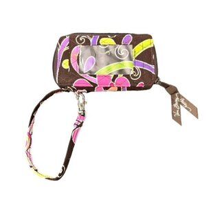 Vera Bradley Purple Punch Brown Retired‎ Pattern Coin & ID Purse Wristlet Strap